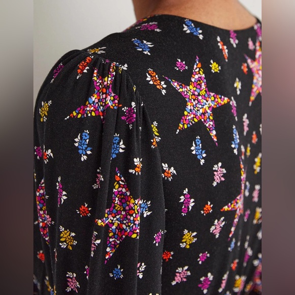 Boden Blouson Sleeve Fixed Wrap Jersey Midi Dress Black Star Floral 2 P NWT - Picture 3 of 16